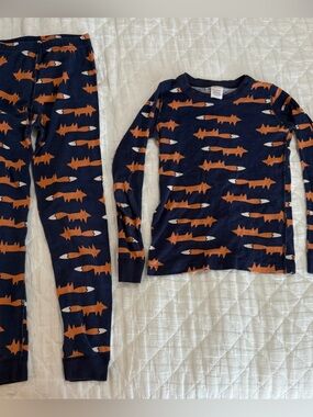 Hanna Andersson Fox Kids Navy Blue Fox Print Pajama Set. Unisex kids 10